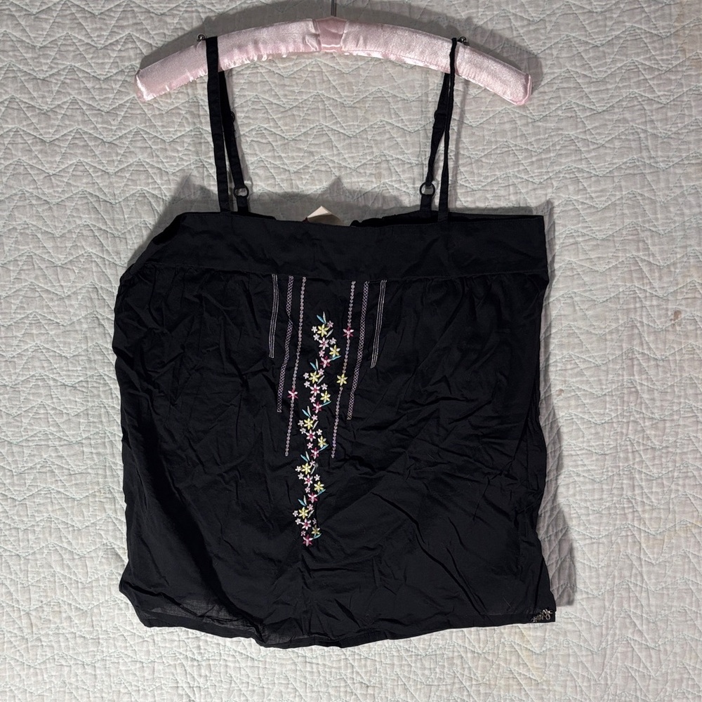 Roxy Black Camisole with Multicolor Floral Embroidery